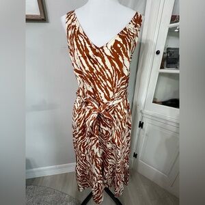 GAP Brown and Ivory V-Neck Sleeveless Midi Dress -Brown zebra print